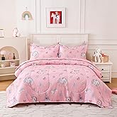 Kids Comforter Sets for Girls Unicorn Twin Bedding Set Pink Bed Set with Pillowcase in A Bag Children Bedroom Decor Soft Lightweight for All Season Durable Machine Washable