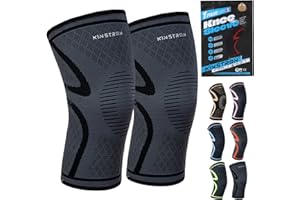 Kinstron Premium Latex-Free Compression Knee Braces for Men & Women 2 Pack – Upgraded Silicone Non-Slip pad, Body-Contoured E