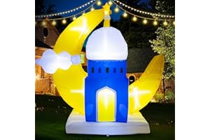 Dazzle Bright 6 FT Ramadan Inflatable, Moon Castle Eid Outdoor Decorations, Blow Up Muslim Holy Celebration Decor with LED Lights Eid Mubarak Inflatables Decor for Yard Garden (Moon)