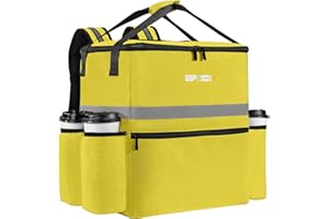 ESPXBOX Food Delivery Backpack with 4 Cup Holders - Insulated Pizza Bag for Delivery Bike - Large Leakproof Bags for Hot/Cold Food - Ideal for Uber Eats, Doordash, Postmates (Yellow)