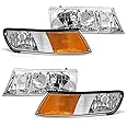 ADCARLIGHTS for 1998 1999 2000 2001 2002 Mercury Grand Marquis Headlight Assembly 1998-2002 Mercury Grand Marquis Clear Lens Chrome Housing Amber Reflector Driver and Passenger Side