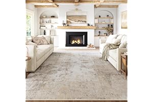 WondRg 8x10 Washable Area Rug Beige Grey Abstract Living Room Bedroom Carpet Neutral Modern Non Slip Soft Low Pile Indoor Large Throw Rug for Dining Room Office