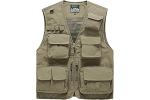 Saukiee Mens Vest Lightweight Vest Men Fishing Travel Work Pesca Safari Combat Hunting Cargo Vest Jacket with Pockets M