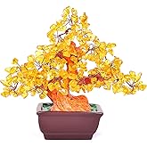 AzureLeap Feng Shui Quartz Crystal Money Tree Bonsai Style Decoration for Luck and Wealth (Yellow)