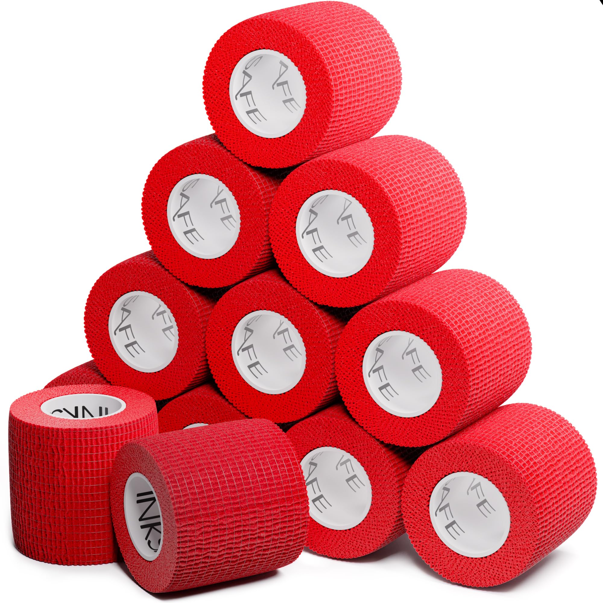 Inksafe Red Self Adherent Cohesive Bandages 5cm x 4.5m Box of 12 - Uses Include Vet Wrap, Tape for Wrist and Ankle Sprains