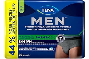 TENA Men Maximum Plus Protective Underwear, Small/Medium, 26 Count