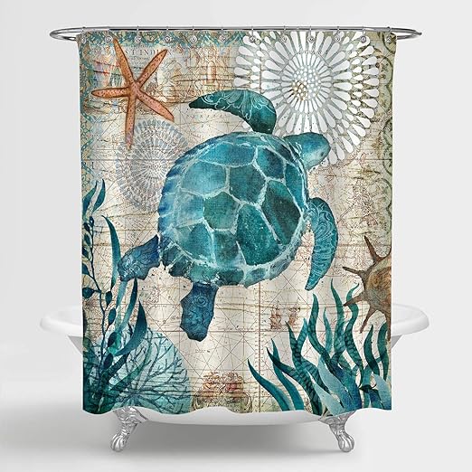 Amazon Com Mitovilla Vintage Sea Turtle Shower Curtain For Ocean Beach Themed Bathroom Decor Sealife With Nautical Map Bathroom Accessories Cool Sea Turtle Gifts For Men Women And Turtle Lovers Teal 72 X
