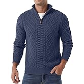 Askdeer Men's Quarter Zip Sweater Mock Neck Pullover Sweater Classic Casual Fisherman Sweaters