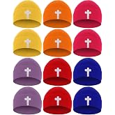 Coume 12 Pcs Kids Beanie Hats Multicolor Cross Winter Beanie Hats Christian Cuffed Skull Cap Warm Beanies for Kids Boys Girls