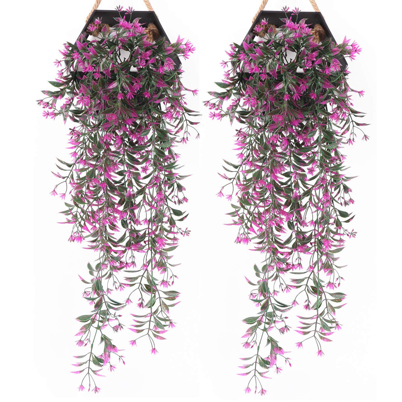Artificial Hanging Plant for Outdoor Decor, Fake Vine Plants Faux Plastic Ivy Leaves Foliage UV Resistant Greenery Flowers Home Garden Indoor Door Wall Wedding Party Decoration - Fuchsia 4 Pack