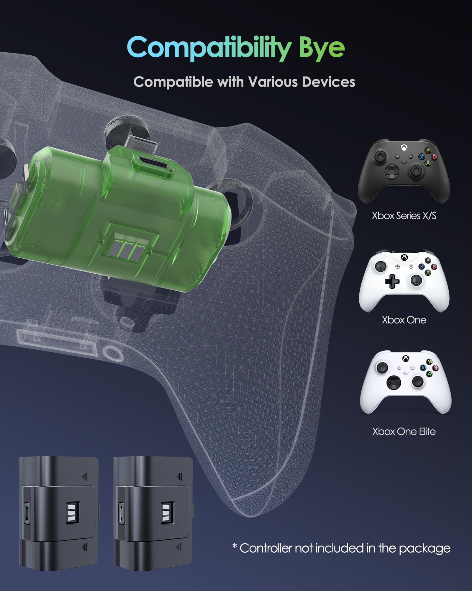 Rechargeable Xbox Controller Battery Pack, Play & Charge Kit for Xbox One/Xbox Series X|S - 40H Playtime, 2.5H Full Charge, with Cover & Charging Cable, Xbox Accessories for Xbox One S/One X/One Elite