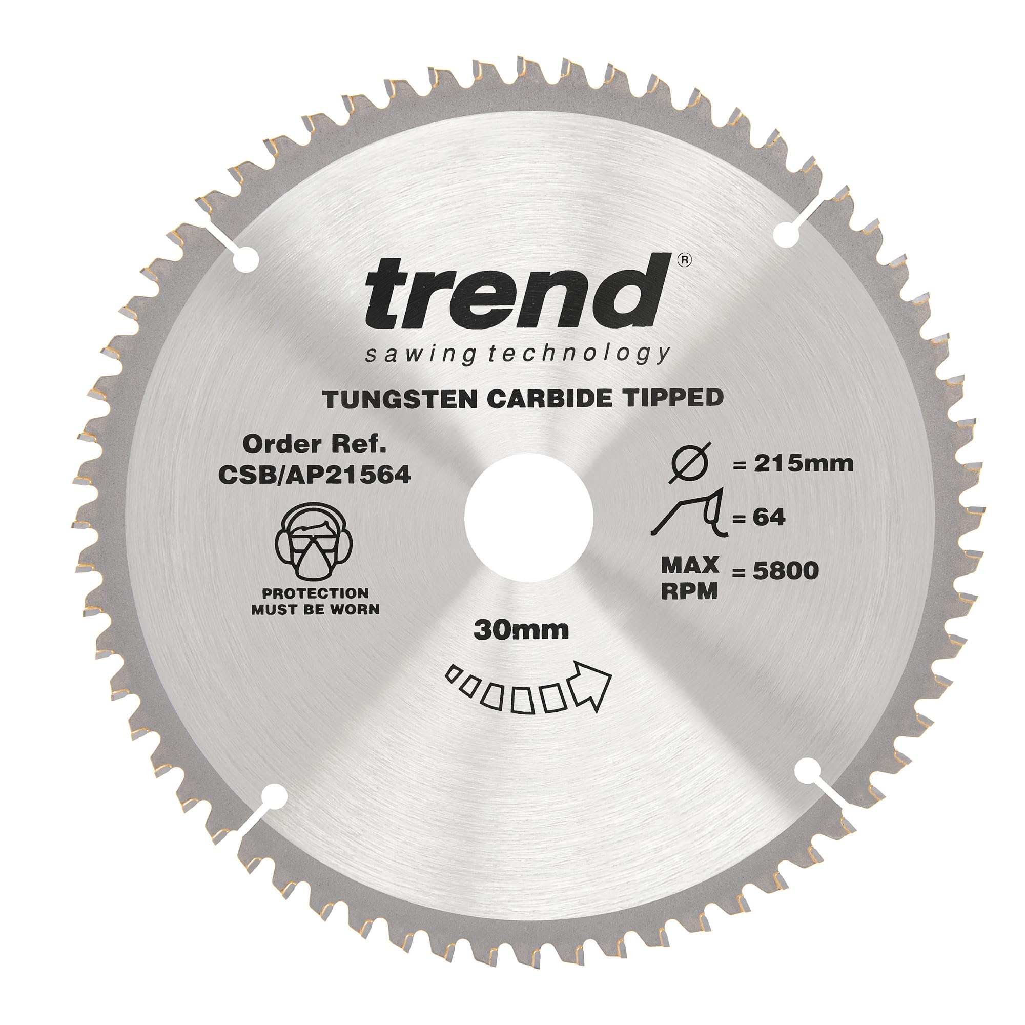 Trend Aluminium & Plastic Circular Saw Blade, 215mm Diameter, 30mm Bore, 64 Teeth, 2.8mm Kerf, -6° Hook, TCT, Extra-Fine Finish, CSB/AP21564