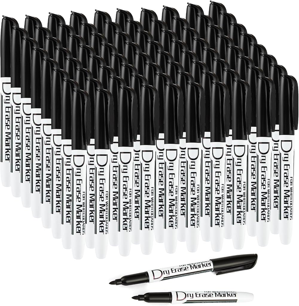 Volcanics Black Dry Erase Markers Low Odor Fine Tip 80 Count Whiteboard Markers