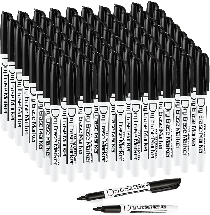 Volcanics Black Dry Erase Markers Low Odor Fine Tip 80 Count Whiteboard Markers