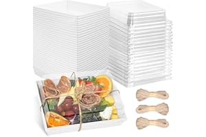 50 Pack Paper Charcuterie Boxes with Clear Lids,7 x 5 inches Disposable To Go Food Containers,Bulk Bakery Dessert Box with Br