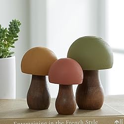 Wood Mushrooms, set of 3, yellow orange, custom
