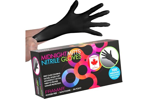 FRAMAR Black Nitrile Gloves – Black Disposable Gloves, Cleaning Gloves, Mechanic Gloves, Plastic Gloves Disposable (Medium)