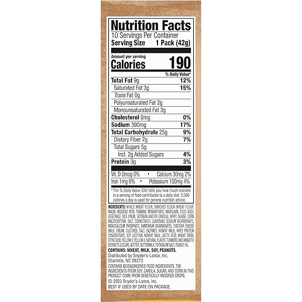 LANCE SANDWICH CRACKERS, MADE WITH WHOLE GRAIN CRACKERS, CHEDDAR CHEESE, 10 PACKS, 6 SANDWICHES EACH