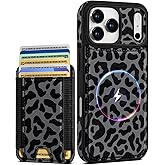 Shorogyt for iPhone 17 Pro Max Case Wallet - Fits 5 Cards, Compatible with Magsafe Detachable Magnetic Credit Card Holder Leather Cardholder Cute Phone Cover Women Girls for Apple 17 ProMax, Leopard