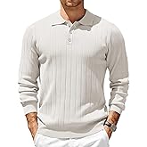 COOFANDY Mens Knit Polo Sweater Long Sleeve Polos Lightweight Casual Dress Pullover Sweaters