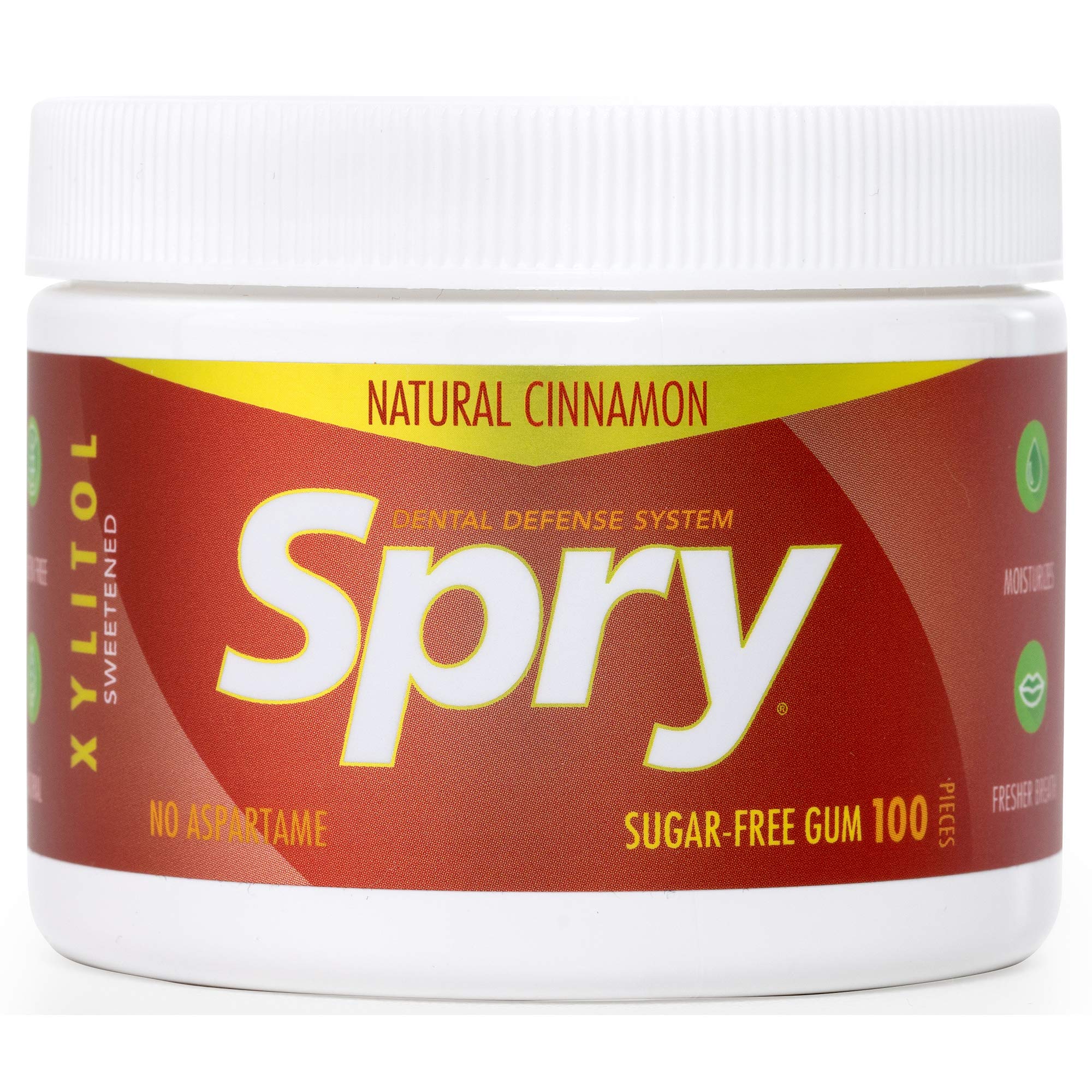 Spry Fresh Natural Xylitol Chewing Gum Dental Defense System - Aspartame-Free, Sugar-Free, Non-GMO, Gluten-Free (Cinnamon, 100 Count - Pack of 1)