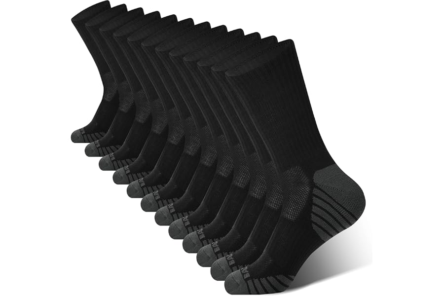 BAMBOO COOL Men's Crew Socks Athletic Running Sports Socks, Cushioned Moisture Wicking, Breathable Arch Support 6 Pack
