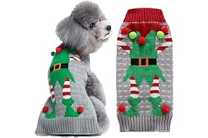 DOGGYZSTYLE Dog Cat Ugly Christmas Sweater Boy Girl Xmas Pet Clothes Holiday Puppy Costume New Year Gifts for Small Medium Large Dogs Outfits (M, Grey Elf)
