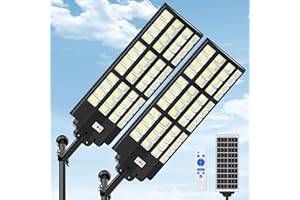 ZIZIWIN 15000W Large Solar Street Lights Outdoor Waterproof 2 Pack, Heavy Duty Solar Parking Lot Lights with Remote Control and Motion Sensor, Pole or Wall Mount, for Commercial Yard Driveway Barn
