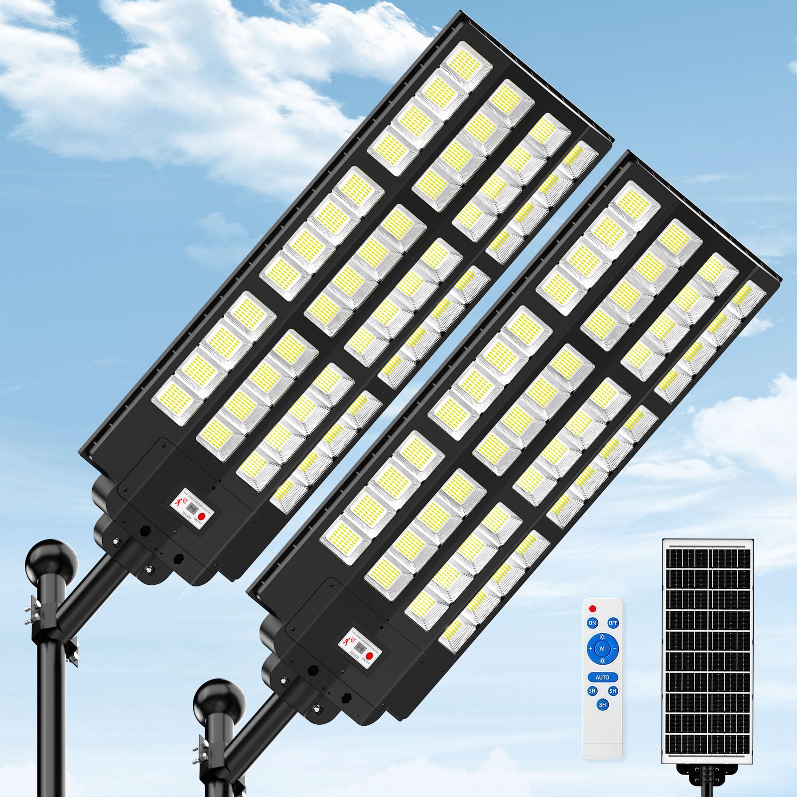 View 1 of (4/4/2026 ***FINAL SALE/NO RETURN, SOLD AS PARTS***)
ZIZIWIN 15000W Large Solar Street Lights Outdoor Waterproof 2 Pack, Heavy Duty Solar Parking Lot Lights with Remote Control and Motion Sensor, Pole or Wall Mount, for Commercial Yard Driveway Barn