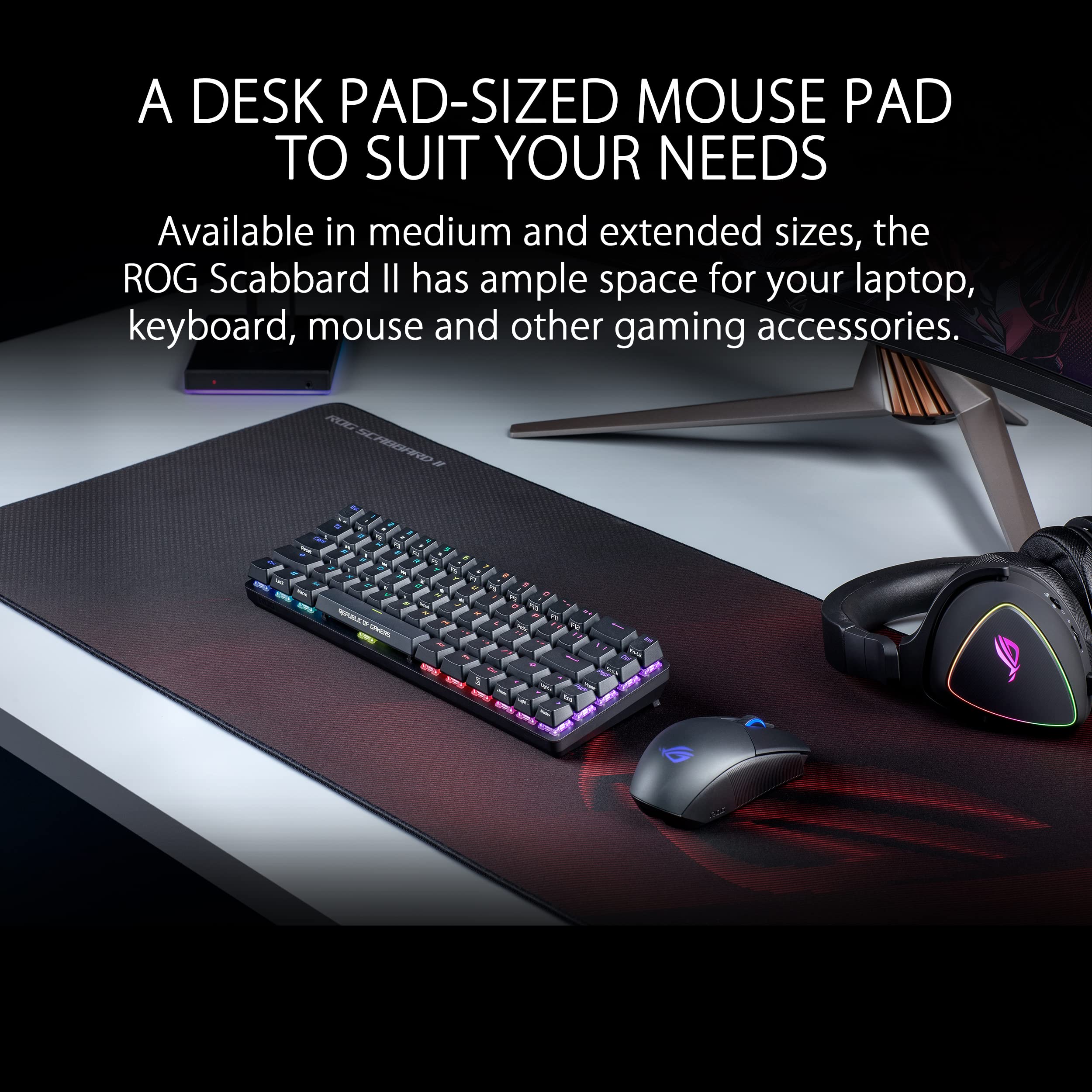 ASUS ROG Scabbard II Gaming Mouse Pad – 14.2” x 10.2” (Medium Size), Smooth Glide Surface, Water/Oil/Dust-Resistant, Anti-Fray Edges, Non-Slip Base - Black