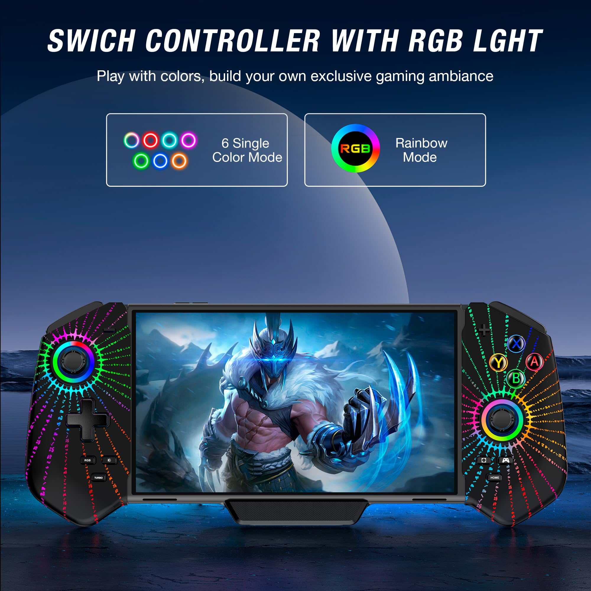 HASACOOL Switch Controller Handheld mit Hall Effect Sticks, Großer Griff Controller für Switch/OLED mit Turbo/Tischständer/6 Achsen Gyro(Runen) 2