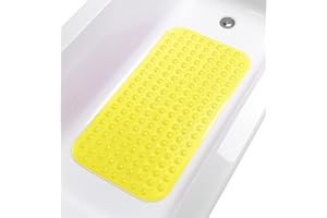 TIKE SMART Large Non-Slip Bathtub & Shower Mat 31”x16” (Smooth/Non-Textured Tubs Only) Safe, Clean, Machine-Washable, Superior Grip&Drainage, Vinyl, Transparent Light Yellow