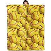 POCEZO Funny Softball Blanket for Home Decor, Yellow Ball Design, Boys Men and Sport Fans Gifts, 50"x60", Soft Fleece, Lightweight and Breathable, Ideal for Couch Bed Gym Court Dorm