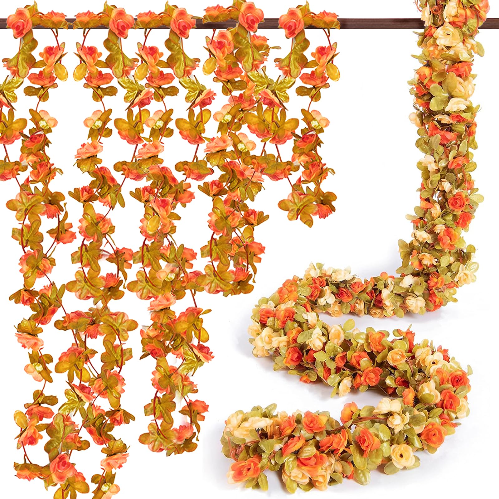 Wedding Flower Garland, Pack of 4 Artificial Rose Garland, 15.8 ft Silk Flowers, Rose Garland, Hanging Vine for Wedding Arch, Party, Garden, Wall Decor (Autumn Yellow, 8 Pieces)