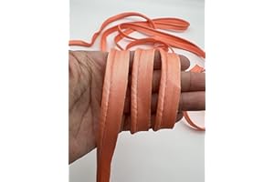 PEPPERLONELY 5 Yards 12mm (1/2 Inch) Polyester Satin Bias Piping Type, Bias Type with Cord, Piping Trim with Cord, Lip Cord Trim for Sewing Clothing Upholstery Trimming - Coral