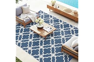 ASHLER HOME DECO Ashler Outdoor Rug, Outdoor Plastic Straw Rug, 5x8 Reversible Blue Patio Mat, Flower Modern Design for RV, Backyard, Deck, Camping, Picnic, Spring, Durable & Weather-Resistant Large Area Rug