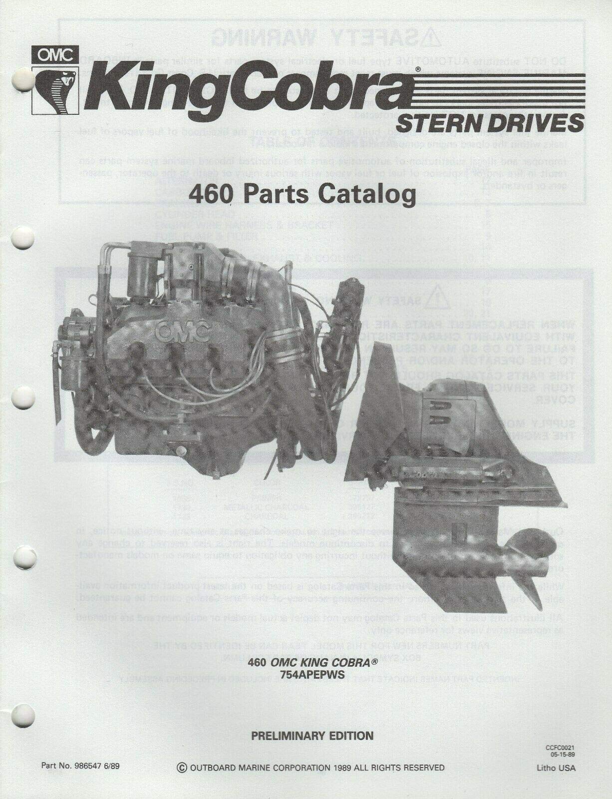 1990 Omc King Cobra Stern Drive 460 Parts Manual P N 986547 755 Omc Amazon Com Books