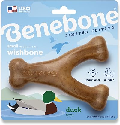 Benebone Wishbone Durable Dog Chew Toy Duck Small Made in USA