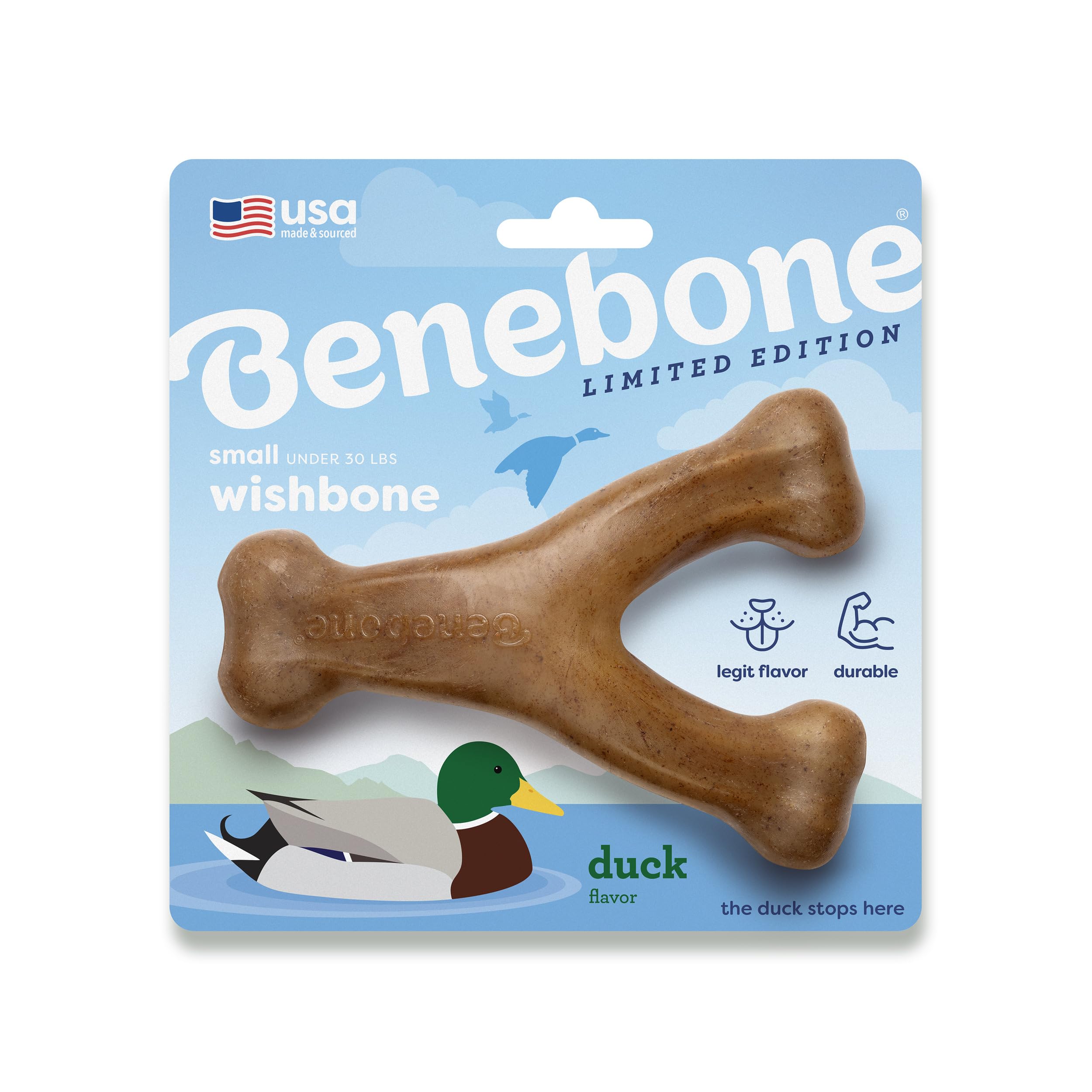 Photo 1 of Benebone Wishbone Durable Dog Chew Toy for Aggressive Chewers, Duck, Made in USA, Small