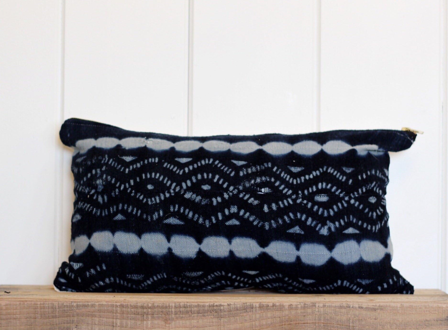 Mud Cloth Lumbar Pillow Cover 12x20 Vintage Indigo