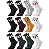 Shihanee 12 Pairs Womens Retro Striped Crew Socks Athletic Tube Boot Socks for Casual Cozy Workout Running Gym, Size 5-9