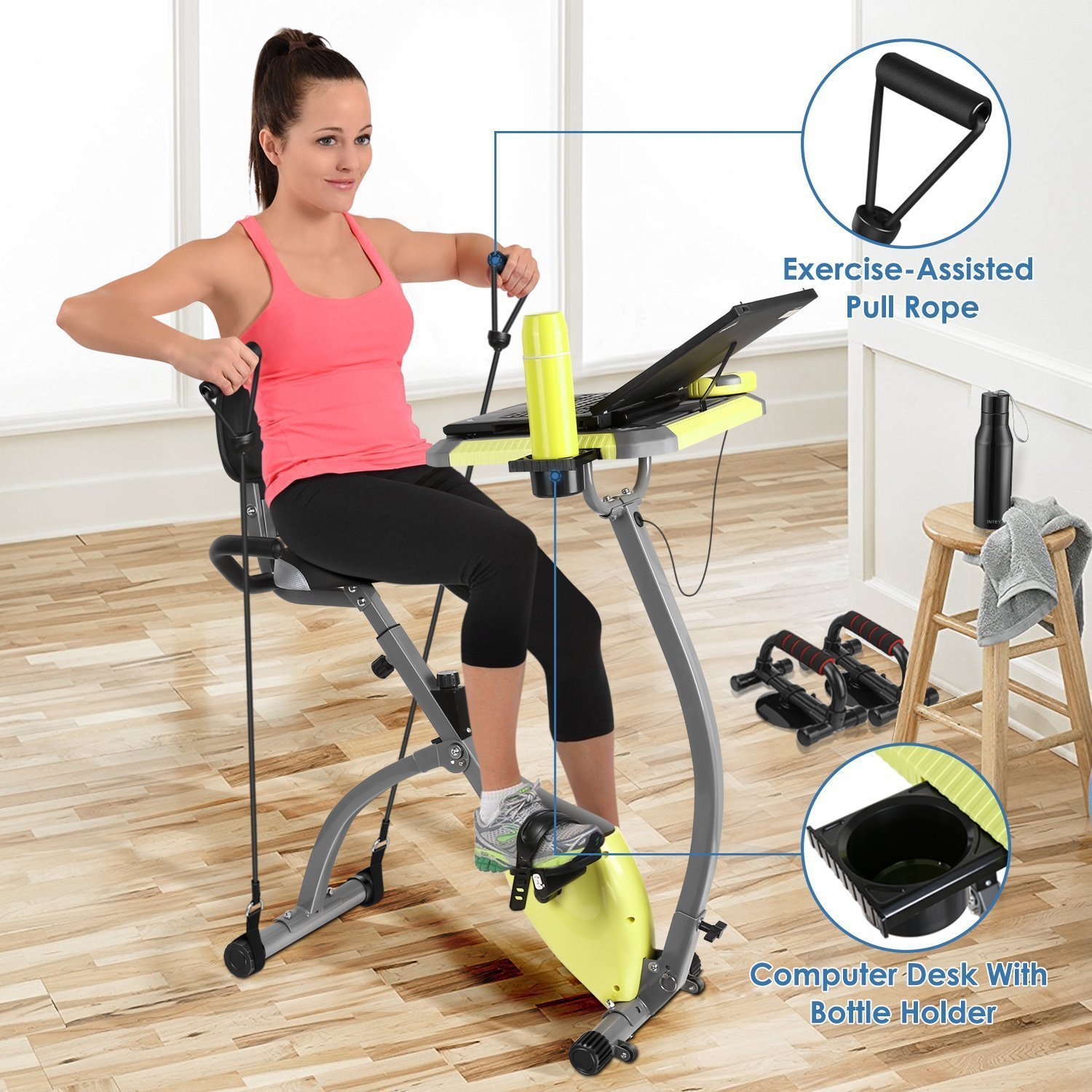 INTEY Exercise Bike For Home With Desktop 2 In 1 Magnetic Foldable Exercise  Bike Cycle Machine Gym Equipment: Amazon.co.uk: Sports & Outdoors