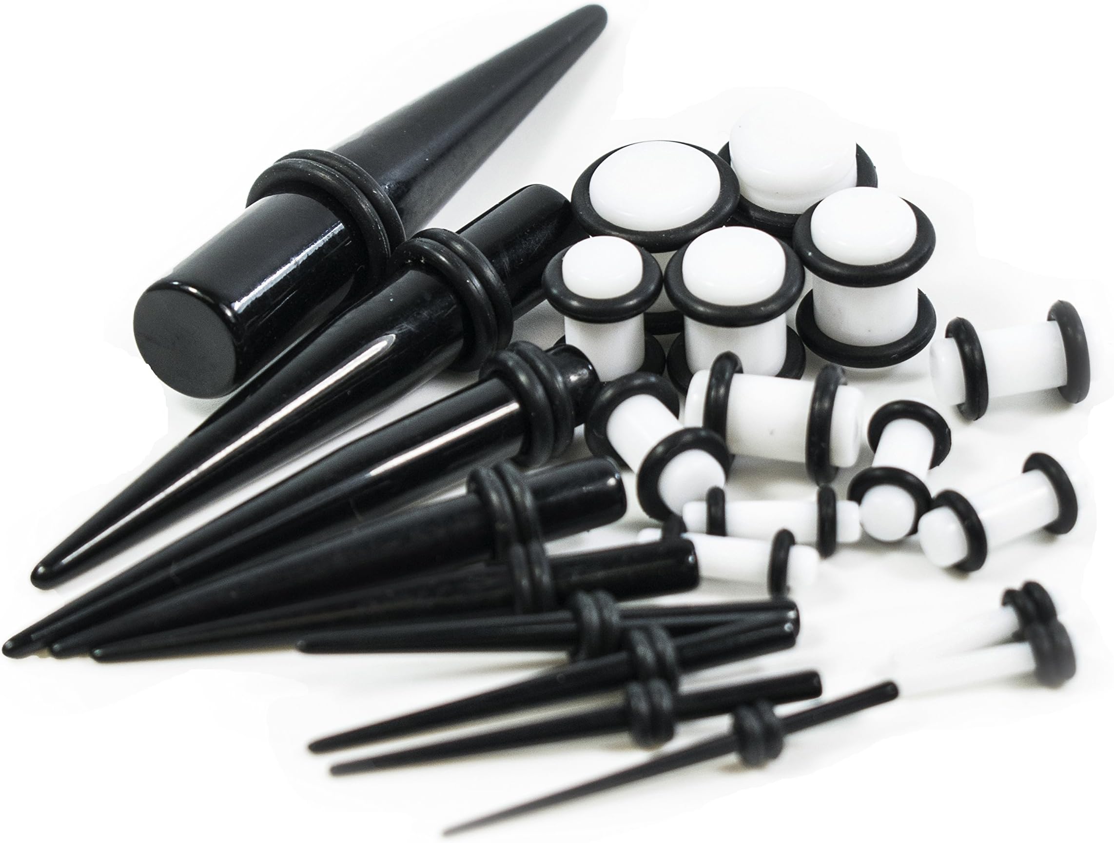 TRIXES Ear Stretcher Kit x 28 in Black and White - Including Tapers and Plugs