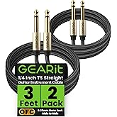 GEARit Guitar Instrument Cable (3ft 2-Pack) 1/4 Inch to 1/4 inch TS Straight Male to Male 6.35mm Mono Jack with Alloy Connector and Nylon Braid