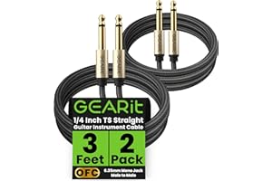 GEARit Guitar Instrument Cable (3ft 2-Pack) 1/4 Inch to 1/4 inch TS Straight Male to Male 6.35mm Mono Jack with Alloy Connect