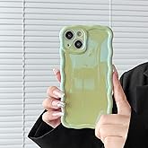 FABSPARK for iPhone 15 Pro Phone Case,Cute Laser Colorful Retro Exquisite Curly Wave Wavy Edge Case,Aesthetic Soft TPU Protective for iPhone 15 Pro 6.1 Inch,Bright Green