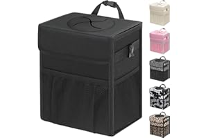 Capolo Car Trash Can with Lid, Leakproof Car Trash Bag Hanging Waterproof Automotive Garbage Can with Storage Pockets Mini Vehicle Trash Bin for Back/Front Seat(Black,2.5 Gallon)