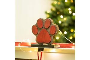 Glitzhome 6.3" H Christmas Paw Stocking Holder for Fireplace Mantel Stand Hanger Sturdy Wooden/Metal Xmas Seasonal Home Party Decoration