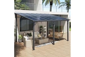 Aoxun 10' x 14' Gazebo, Wall Mounted Gazebos Pergola, Outdoor Patio, Gazebo Awnings with Sloped Roof, for Porch, Deck, Backya