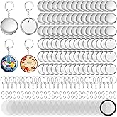 ZAVOOS 100 Pack Button Maker Keychain Supplies, 58 mm / 2.25 Inch | Metal Keychain Making Kit for Button Maker Machine, Blank Badge Set with Shell Back Cover, Plastic Film, Chain, Ring for DIY